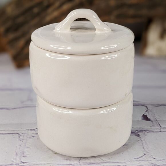Rae Dunn SALT & PEPPER Ceramic 2 Piece Stacking Cellar Set with Lid - Picture 2 of 6